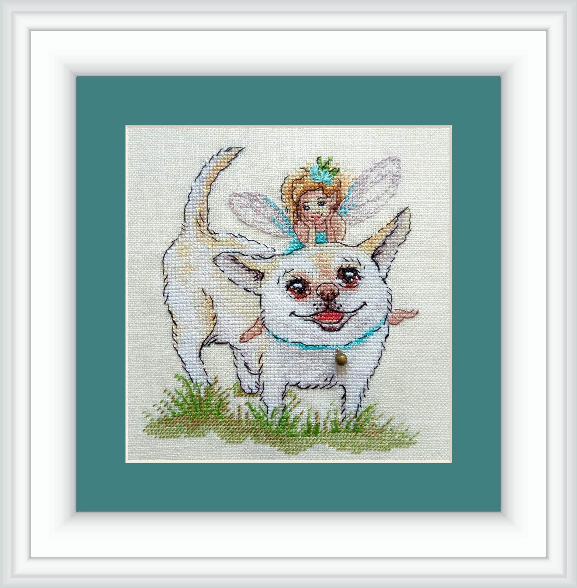 Happiness Fairy MN-43 Counted Cross-Stitch Kit featuring colorful threads, Zweigart fabric, and detailed chart.