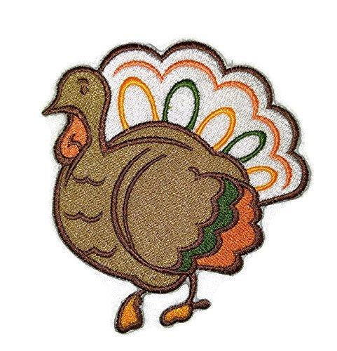 Happy Thanksgiving Turkey Gobble embroidered patch, featuring vibrant colors and intricate embroidery, perfect for iron-on or sewing onto garments.