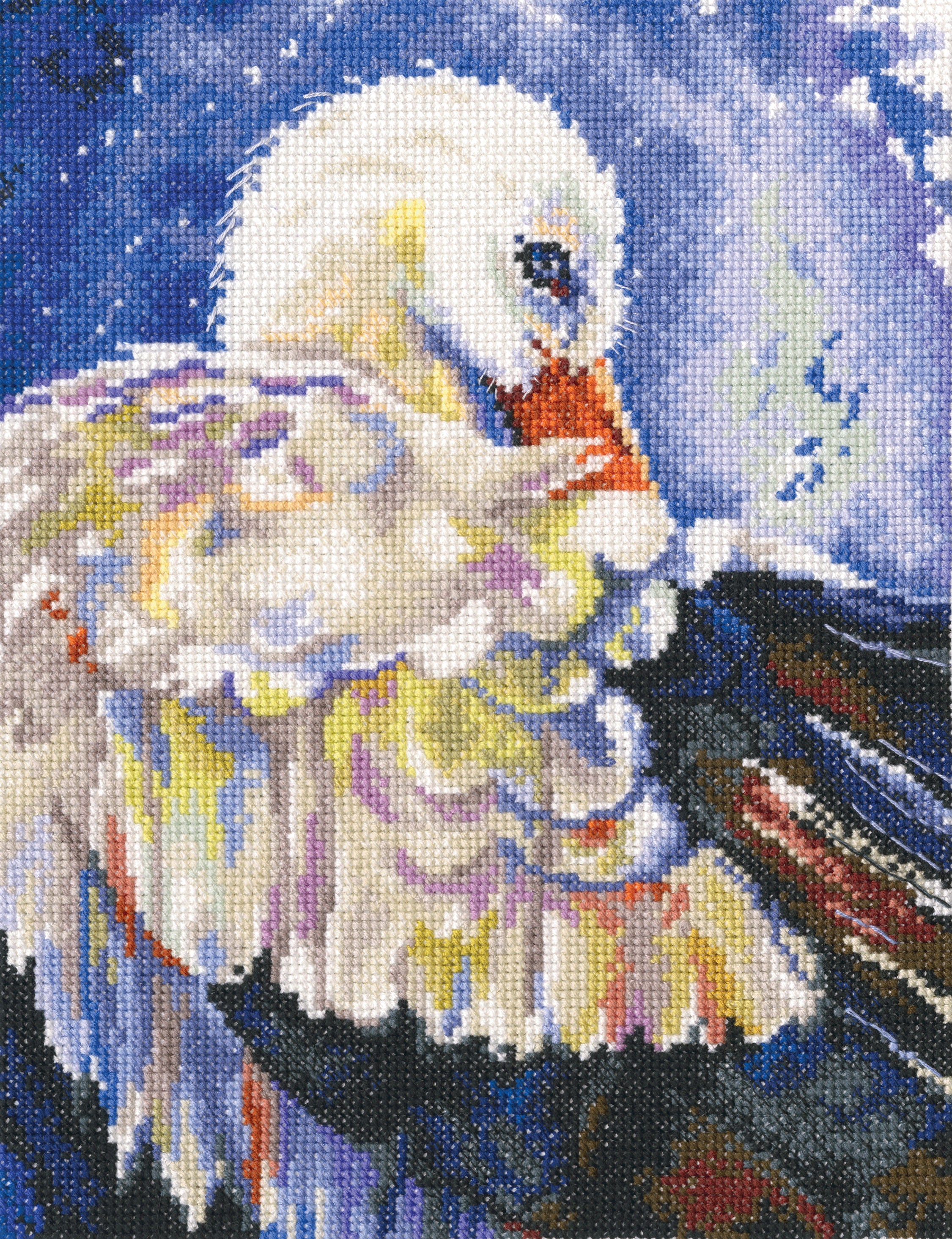 He brings good luck M618 Counted Cross Stitch Kit with Aida canvas, DMC threads, and instructions, showcasing vibrant colors and detailed design.