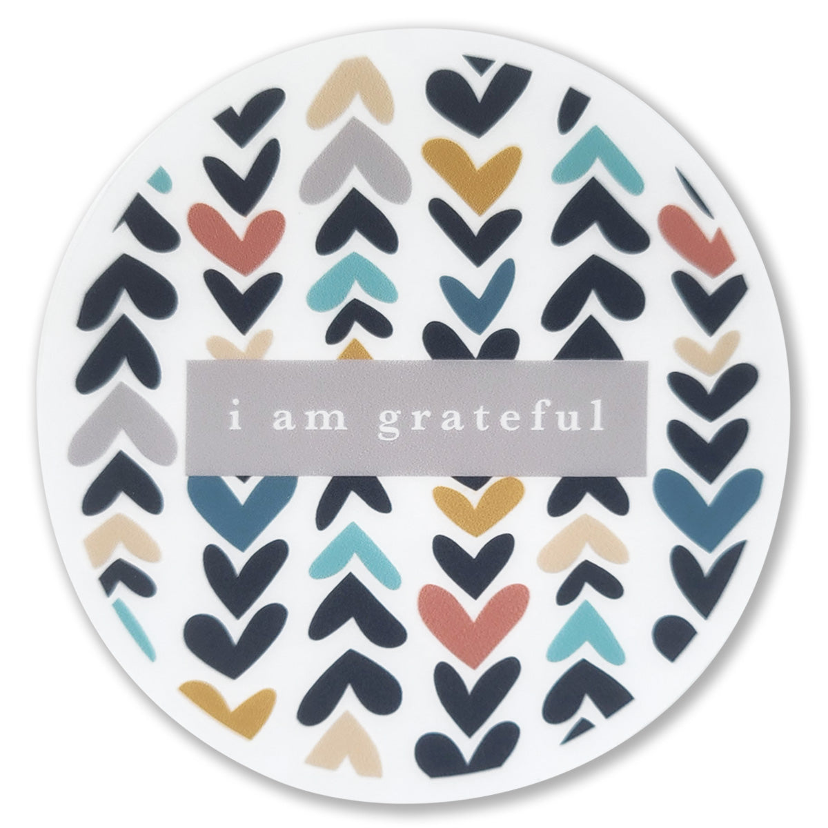 Heartwood 3-inch clear gratitude sticker featuring a simple design that promotes positivity and appreciation.