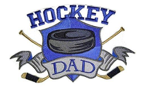 Hockey Dad embroidered patch, measuring 7.8 inches by 4.98 inches, showcasing vibrant embroidery on a durable cotton base.