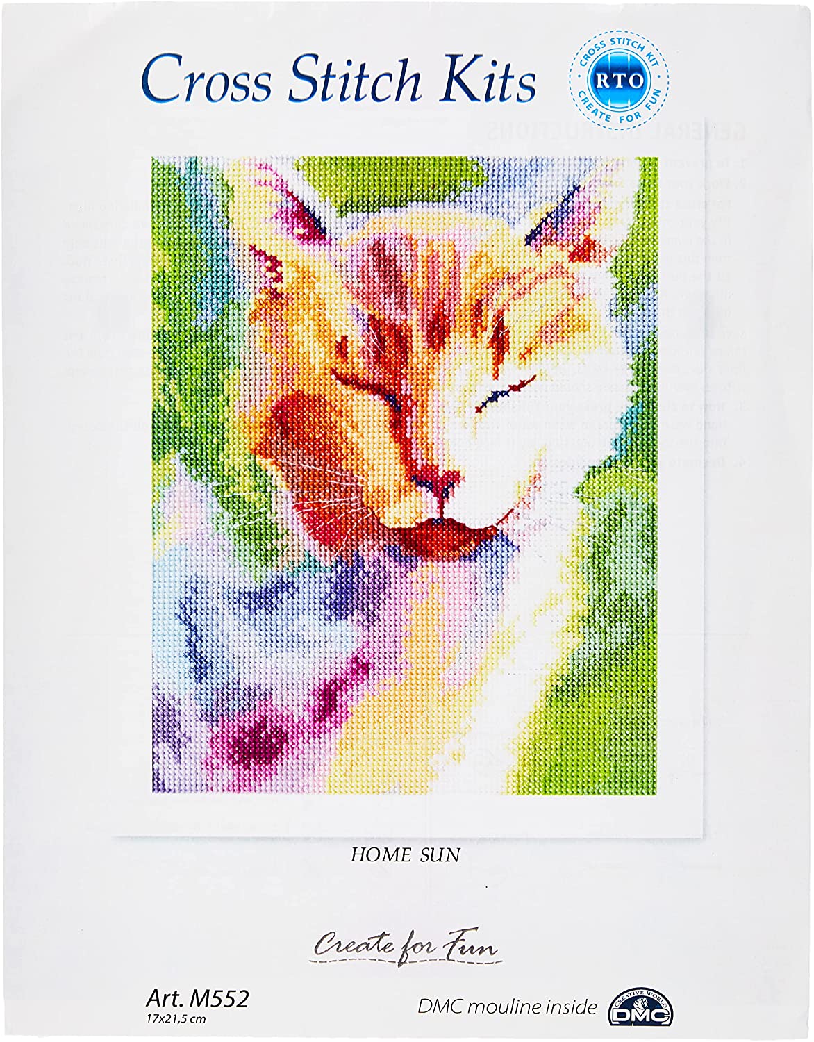 Home sun M552 Counted Cross Stitch Kit featuring white Aida canvas, colorful threads, and included accessories.