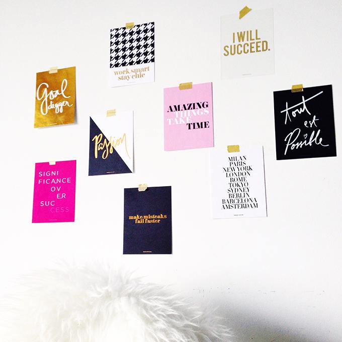 A collection of 9 Hustler Pin-Ups mini prints featuring motivational messages and gold foil accents, perfect for desktop decor.