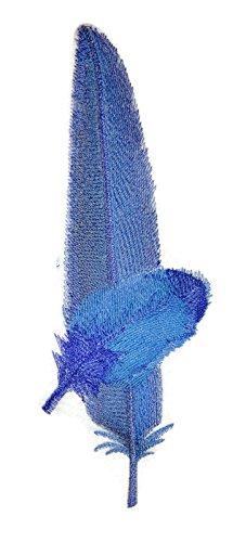 Hyacinth Macaw Feather embroidered patch, showcasing vibrant colors and intricate details, perfect for iron-on or sewing applications.