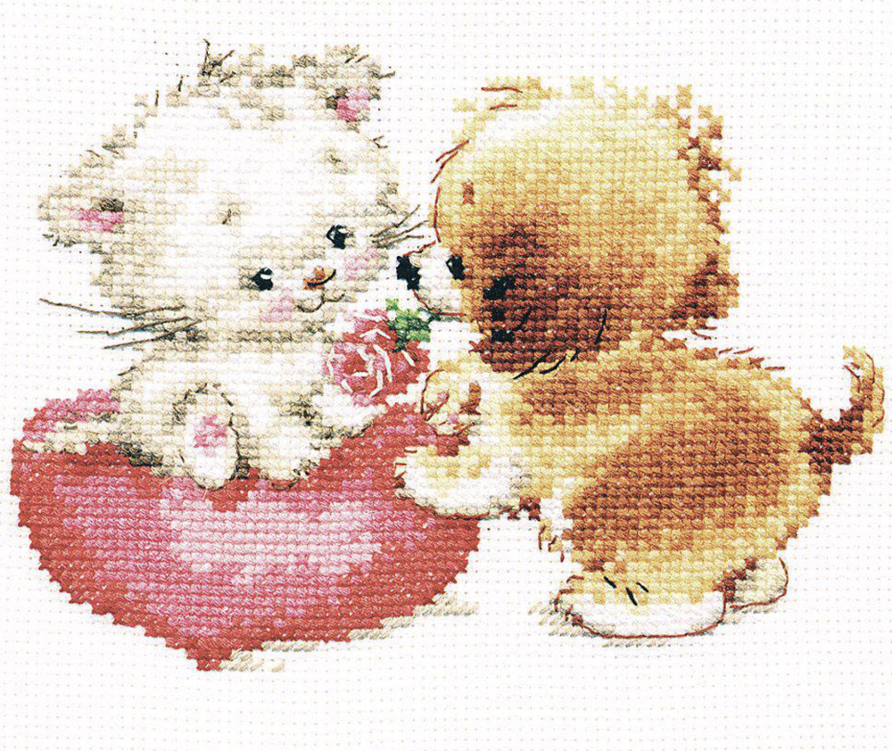 I Like You! 0-99 Counted Cross-Stitch Kit featuring white Aida fabric, colorful threads, and an embroidery needle.