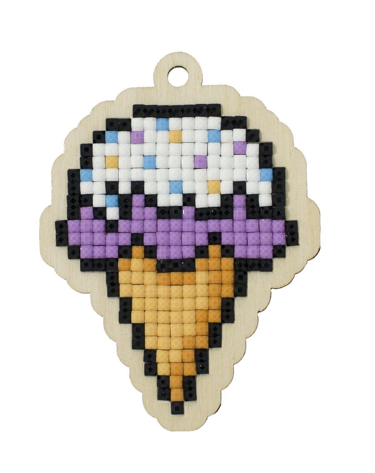 Ice Cream Cone WWP379 Diamond Painting Kit featuring colorful rhinestones on a plywood base, perfect for DIY crafting.