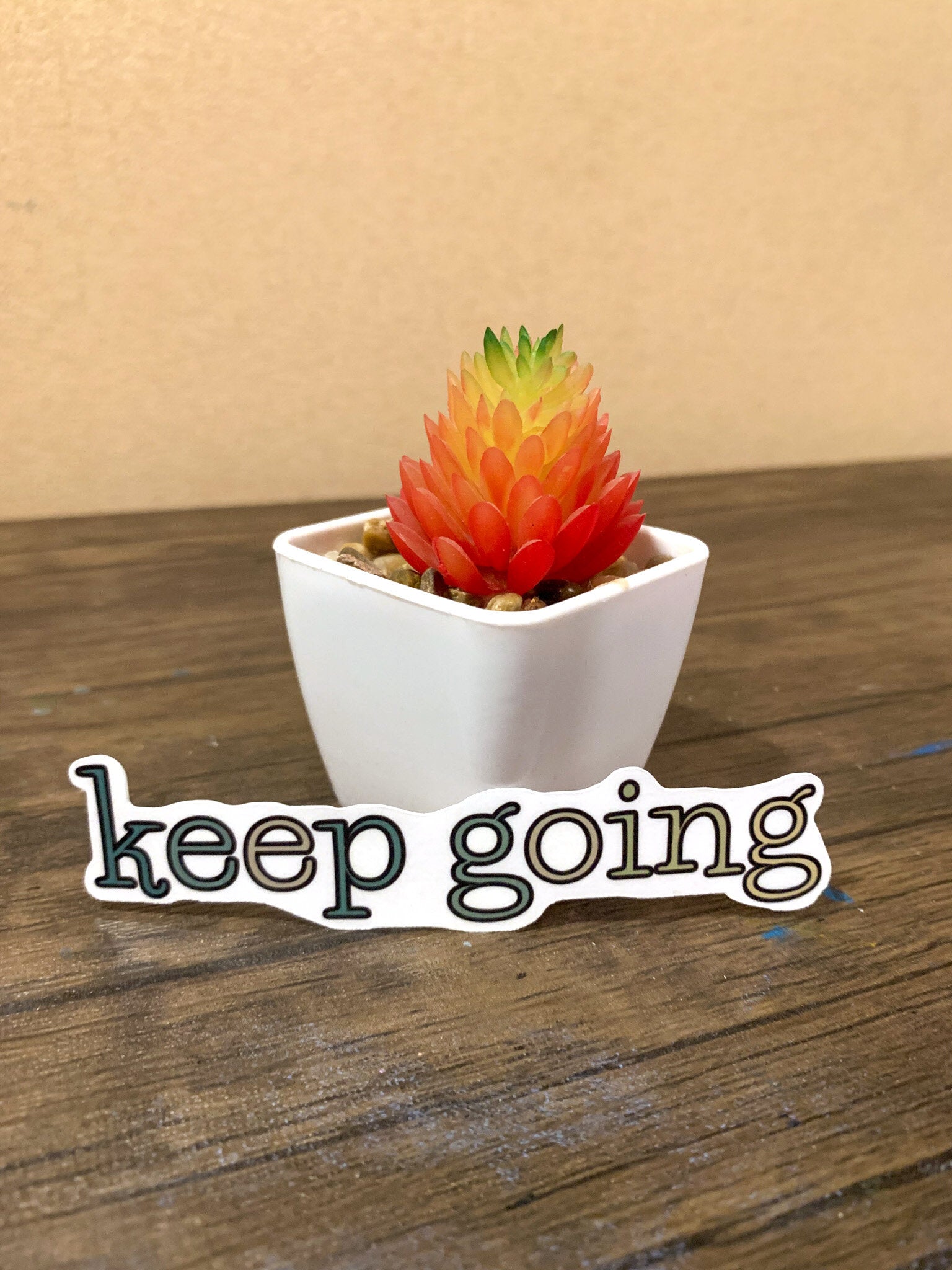 A cute aesthetic Keep Going sticker featuring a motivational design, perfect for personalizing laptops and water bottles.