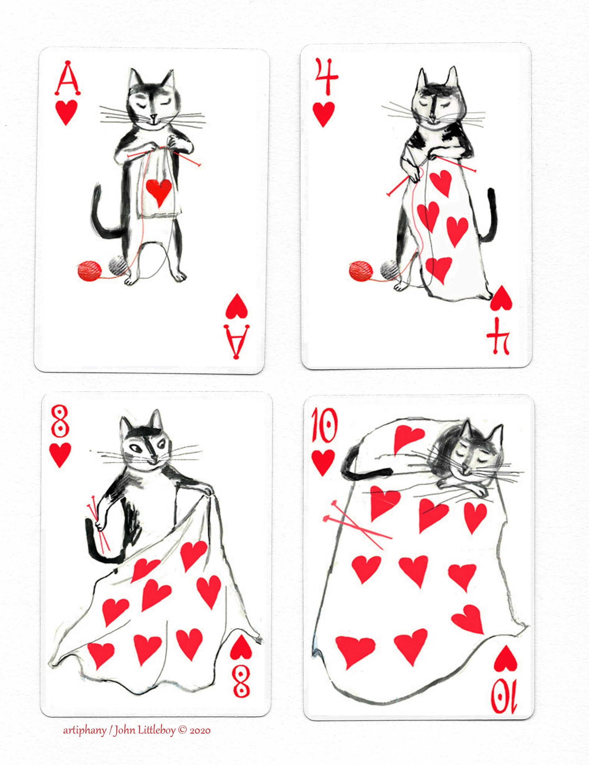 Playing cards featuring knitting cats.