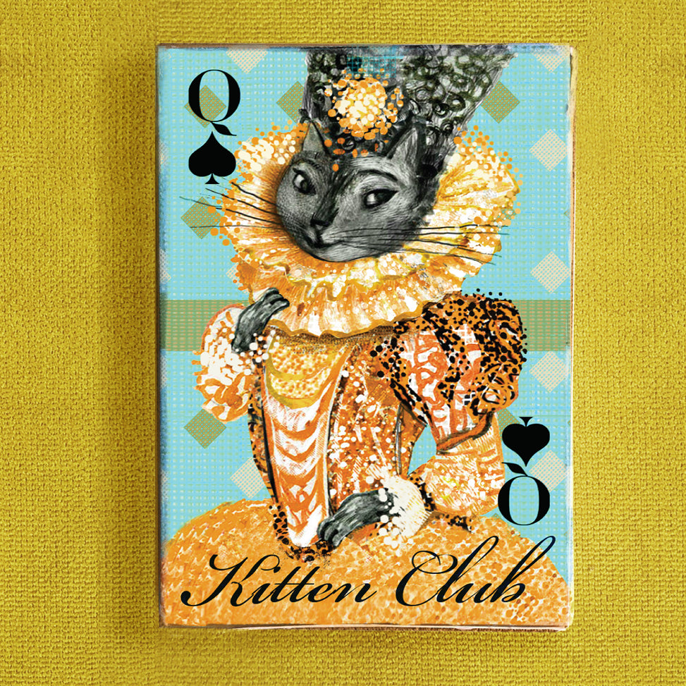 Anthropomorphic cat in regal attire.