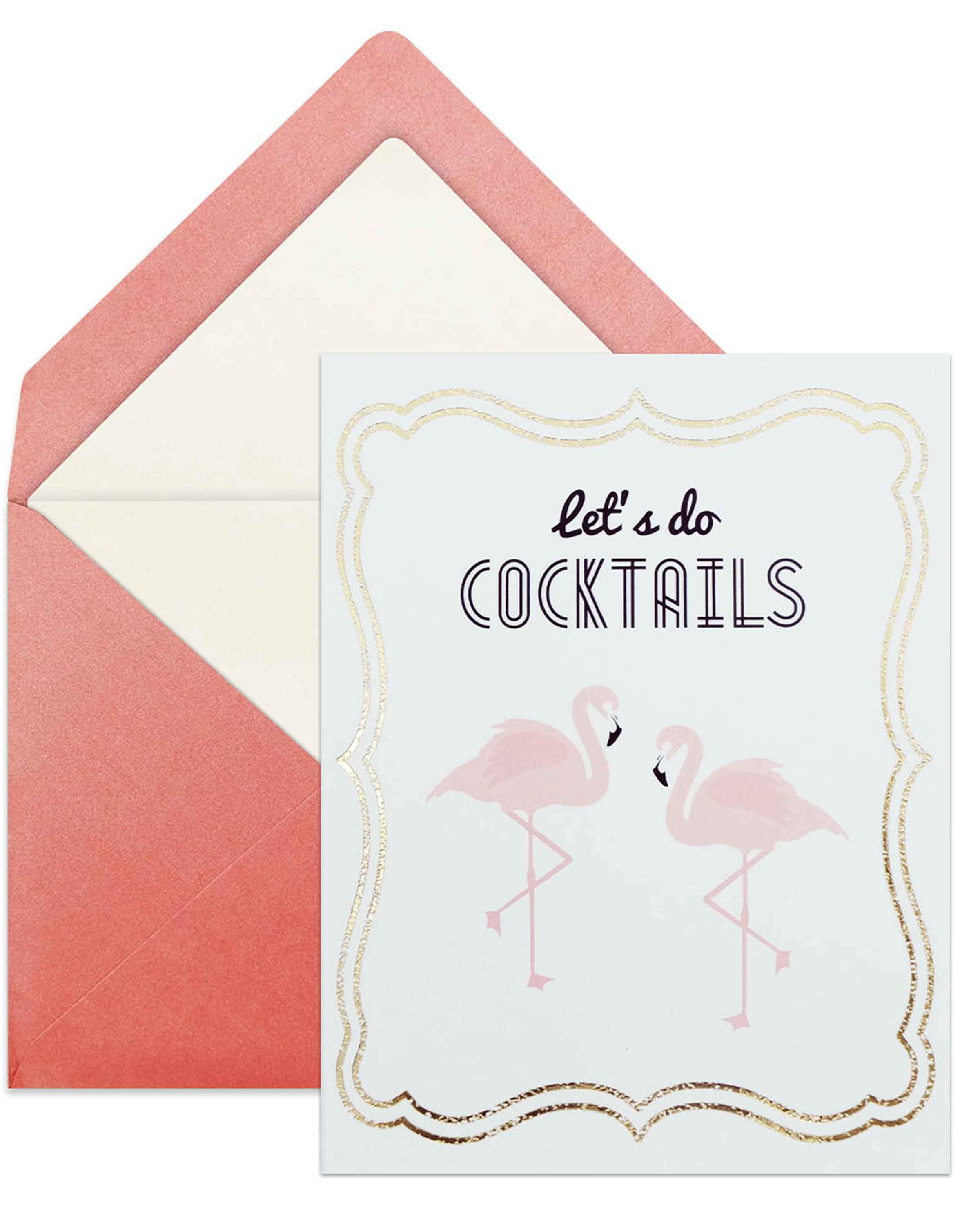 Stylish 'Let's Do Cocktails' invitation card with gold foil accents and lined envelope, perfect for celebrations.