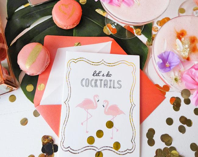 Stylish 'Let's Do Cocktails' invitation card with gold foil accents and lined envelope, perfect for celebrations.