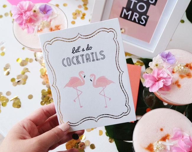 Stylish 'Let's Do Cocktails' invitation card with gold foil accents and lined envelope, perfect for celebrations.