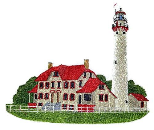 Grosse Point Lighthouse embroidered patch featuring intricate details and vibrant colors, suitable for iron-on or sewing applications.