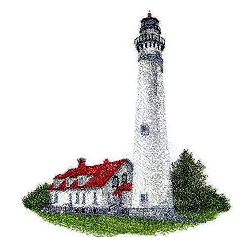 Wind Point Lighthouse embroidered patch featuring intricate design and vibrant colors, suitable for iron-on or sewing applications.