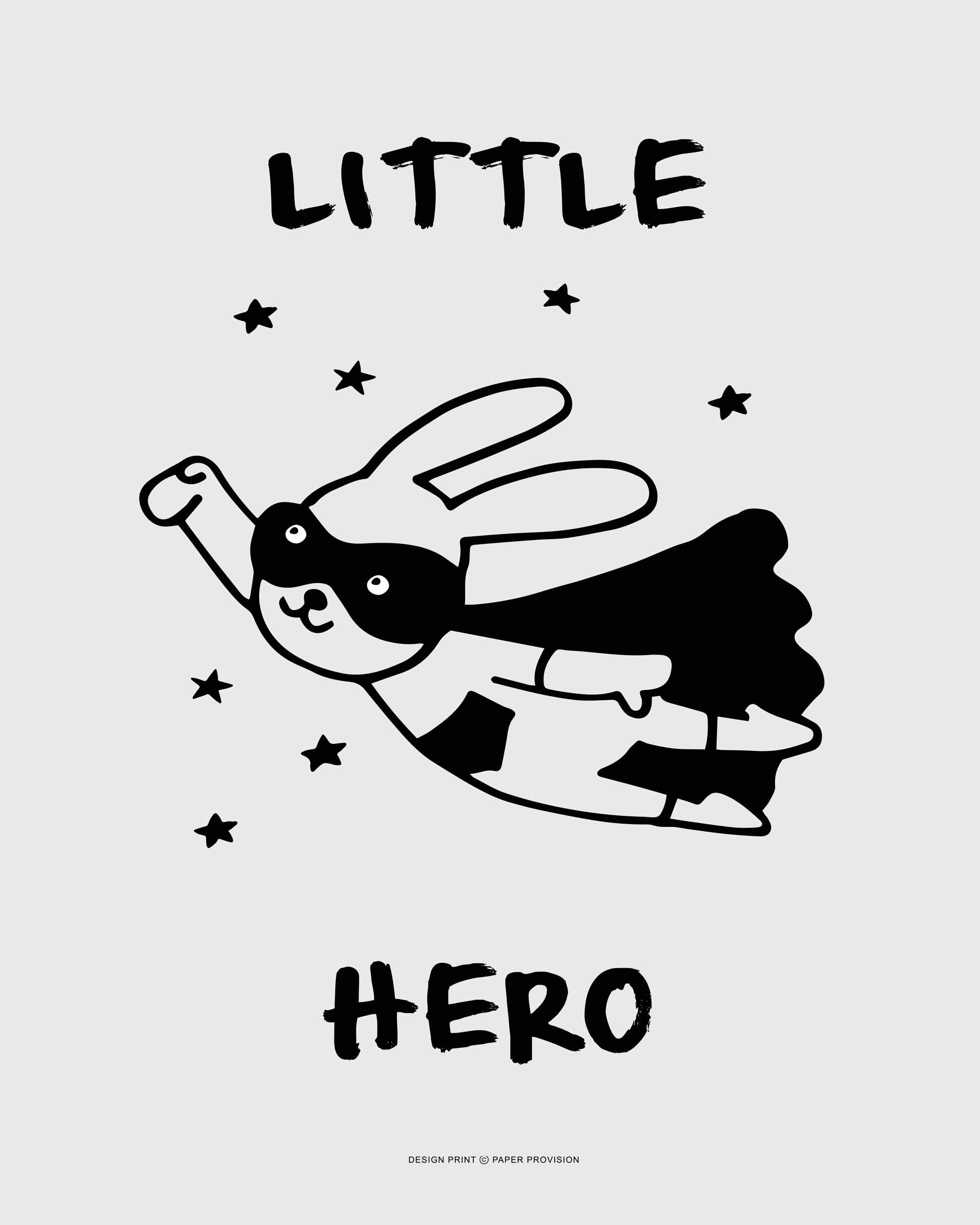 Little Hero print featuring a charming design, perfect for children's rooms and nursery decor.