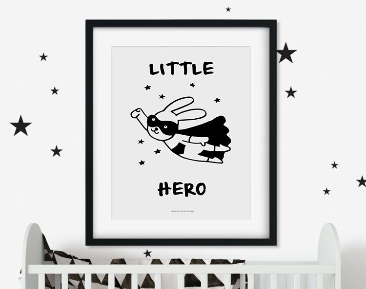 Little Hero print featuring a charming design, perfect for children's rooms and nursery decor.