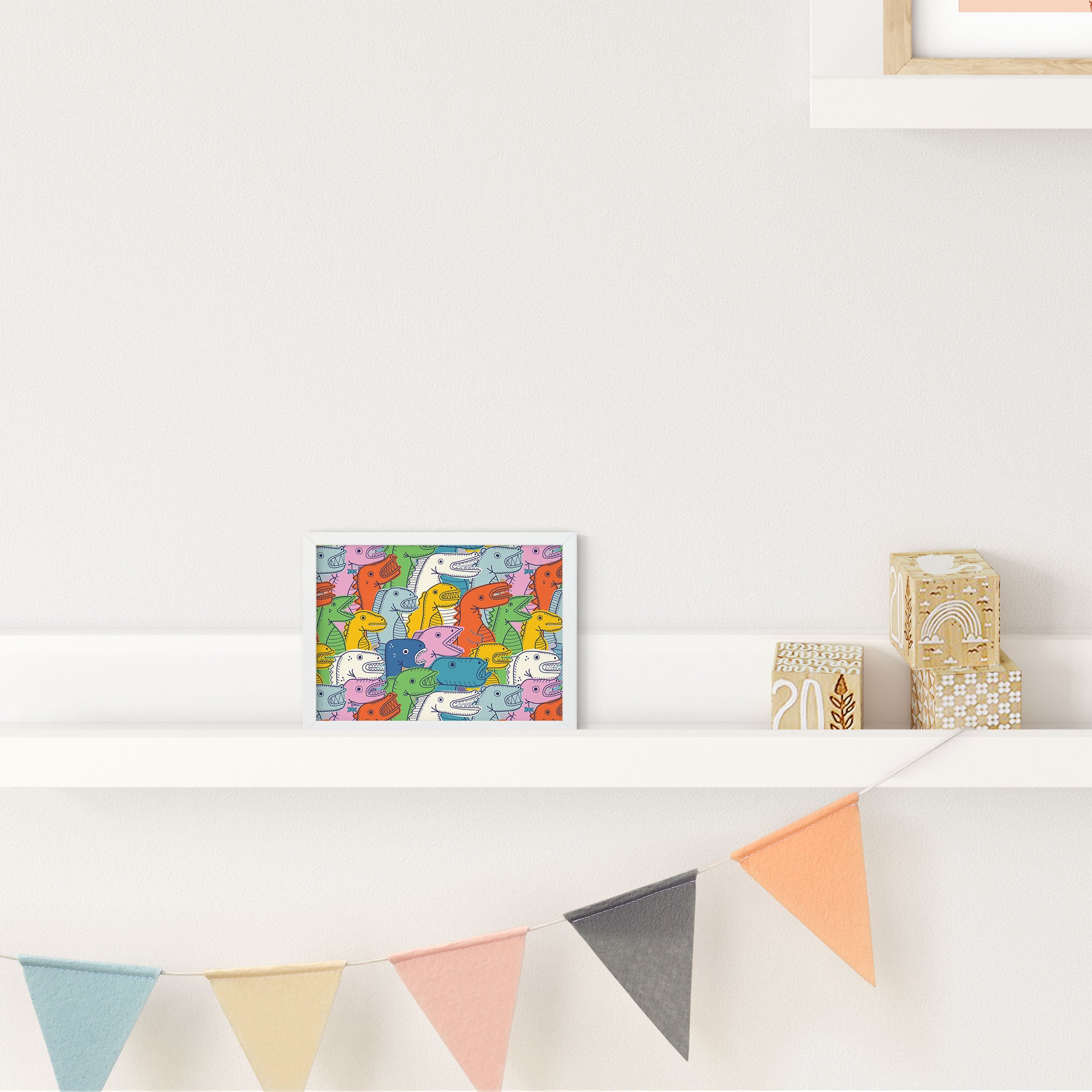 Lizard Party print featuring colorful hand-drawn lizards in a festive setting, available in two sizes.