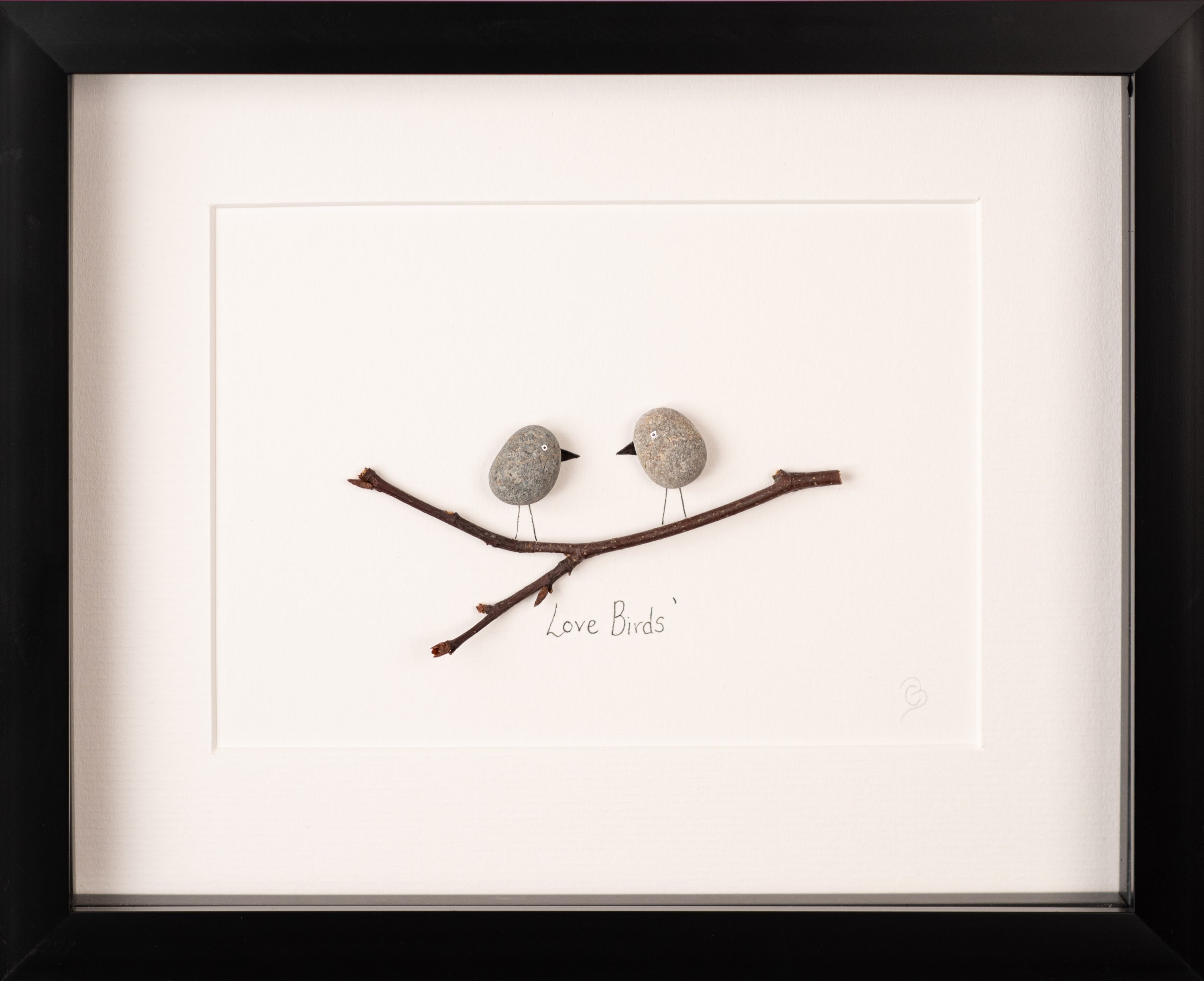 A beautifully framed Love Birds artwork featuring two birds in a natural setting, symbolizing love and connection.