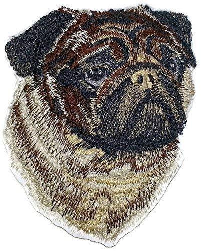 Lovely Custom Pug Dog Face Embroidery Patch, featuring intricate details and vibrant colors, suitable for iron-on or sew-on applications.