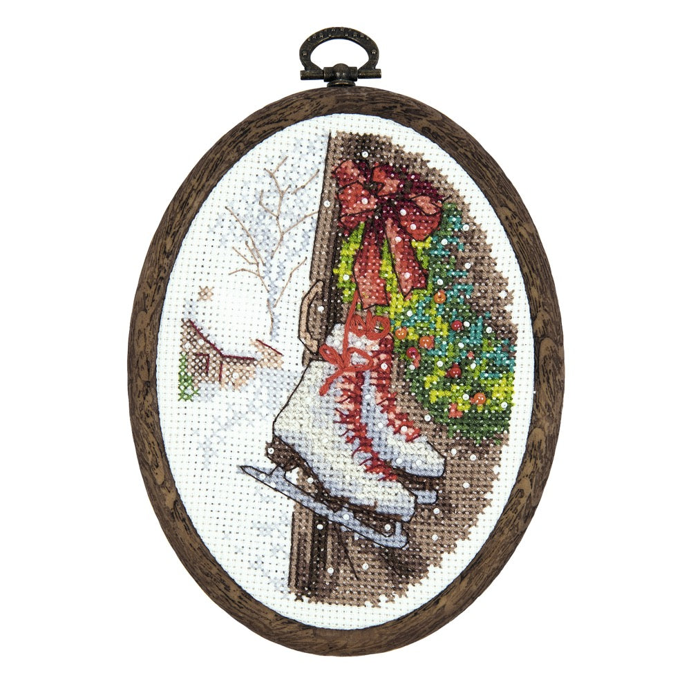 M-503C Counted Cross Stitch Kit featuring holiday-themed design, includes fabric, floss, beads, and needles.