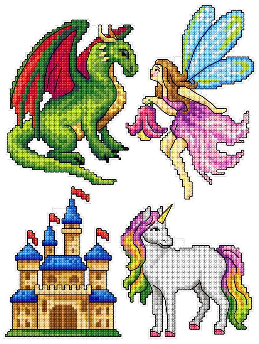 Magic Heroes 123CS Counted Cross-Stitch Kit with vibrant colors and plastic canvas, perfect for crafting.