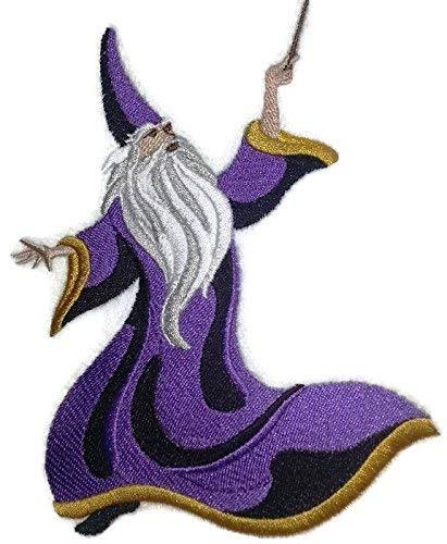 Magical Wizards Collection embroidered patch featuring intricate wizard design on a cotton base, perfect for iron-on or sewing applications.