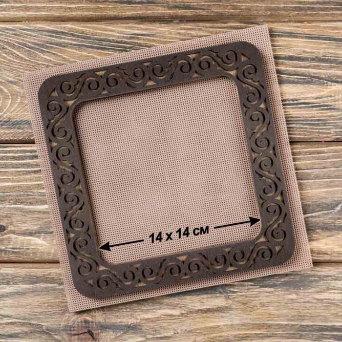 Magnetic embroidery frame FLMP-005, 14x14 cm, wooden design for various flat surfaces.