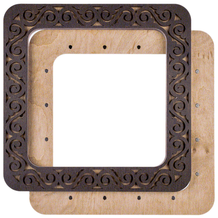 Magnetic embroidery frame FLMP-005, 14x14 cm, wooden design for various flat surfaces.