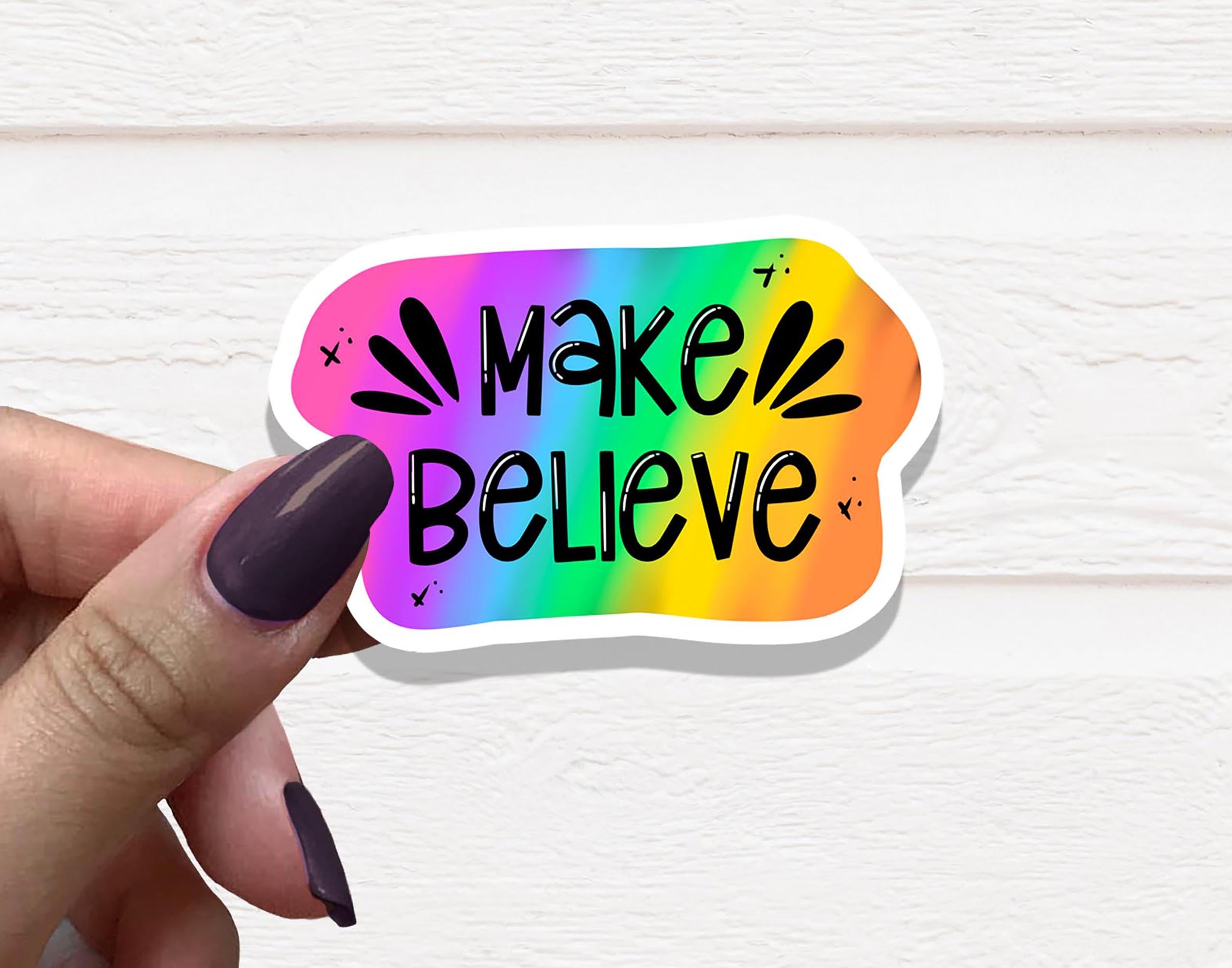 A vibrant Make Believe Vinyl Sticker measuring 3.5 inches, showcasing a unique design on high-quality matte vinyl.