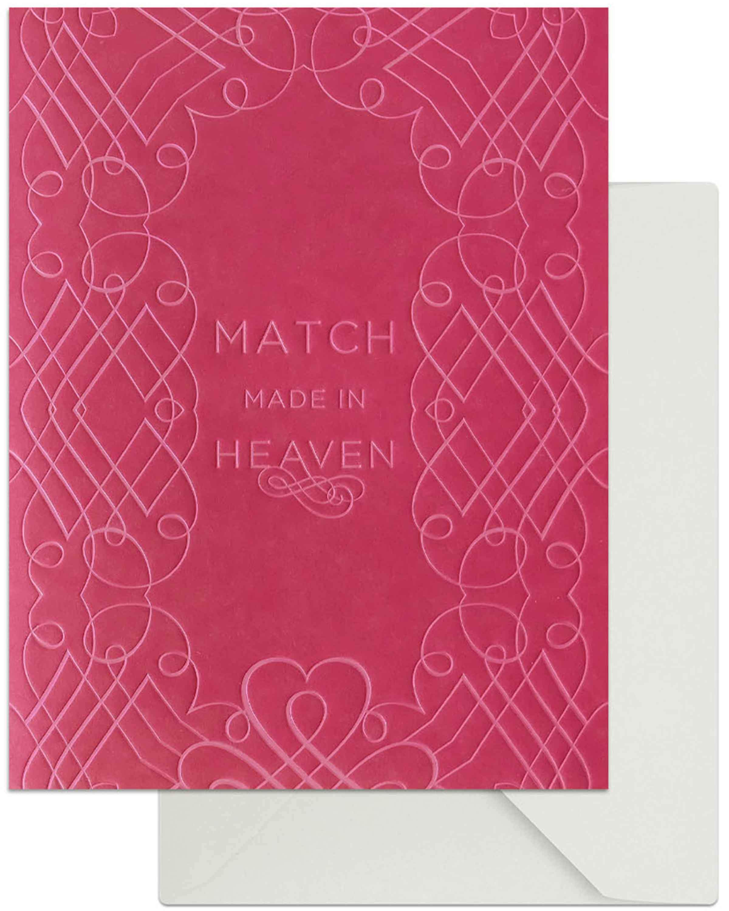 Match Made In Heaven card with a debossed finish and silver envelope, elegantly designed for various occasions.