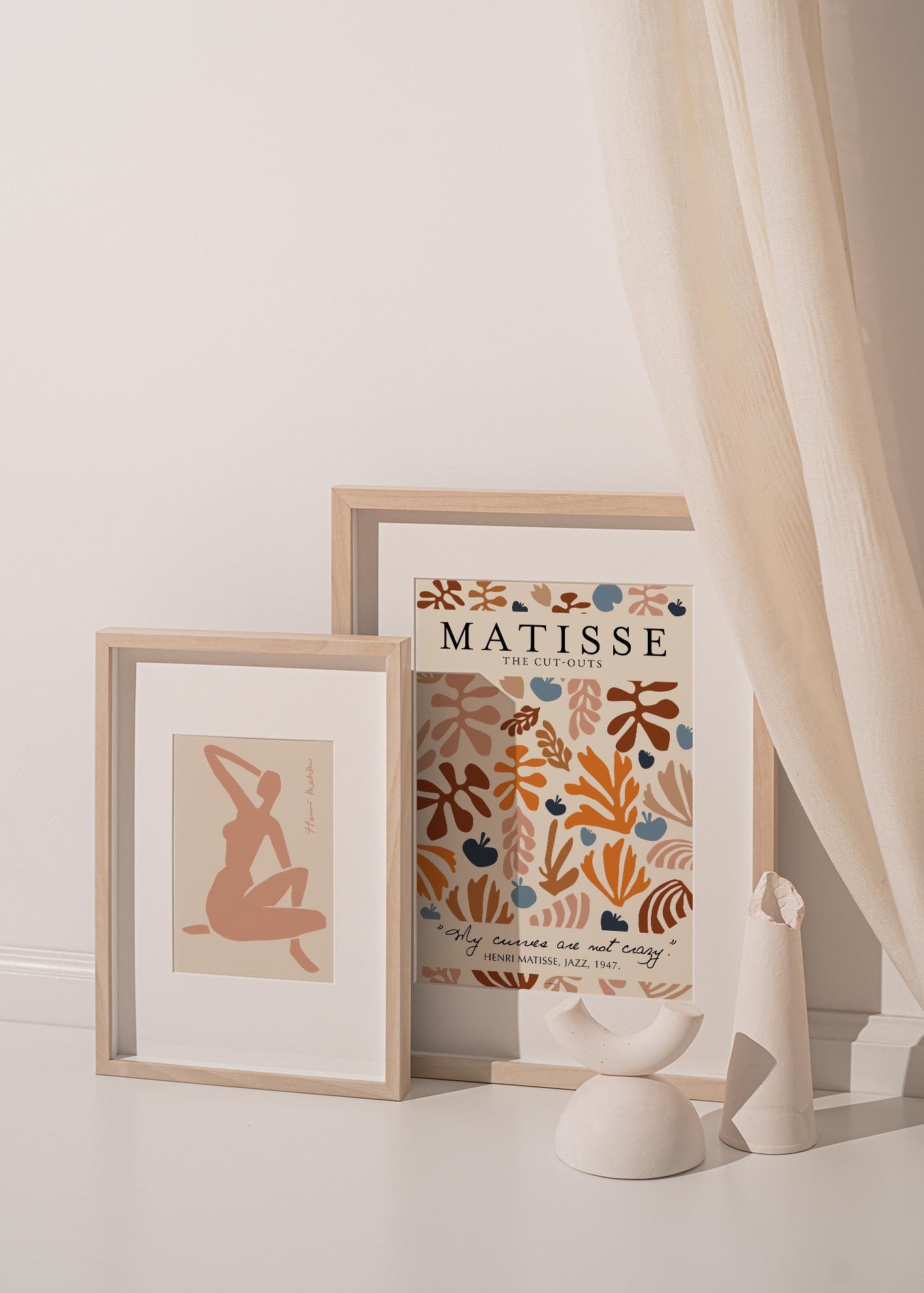 Framed Matisse art prints displayed.