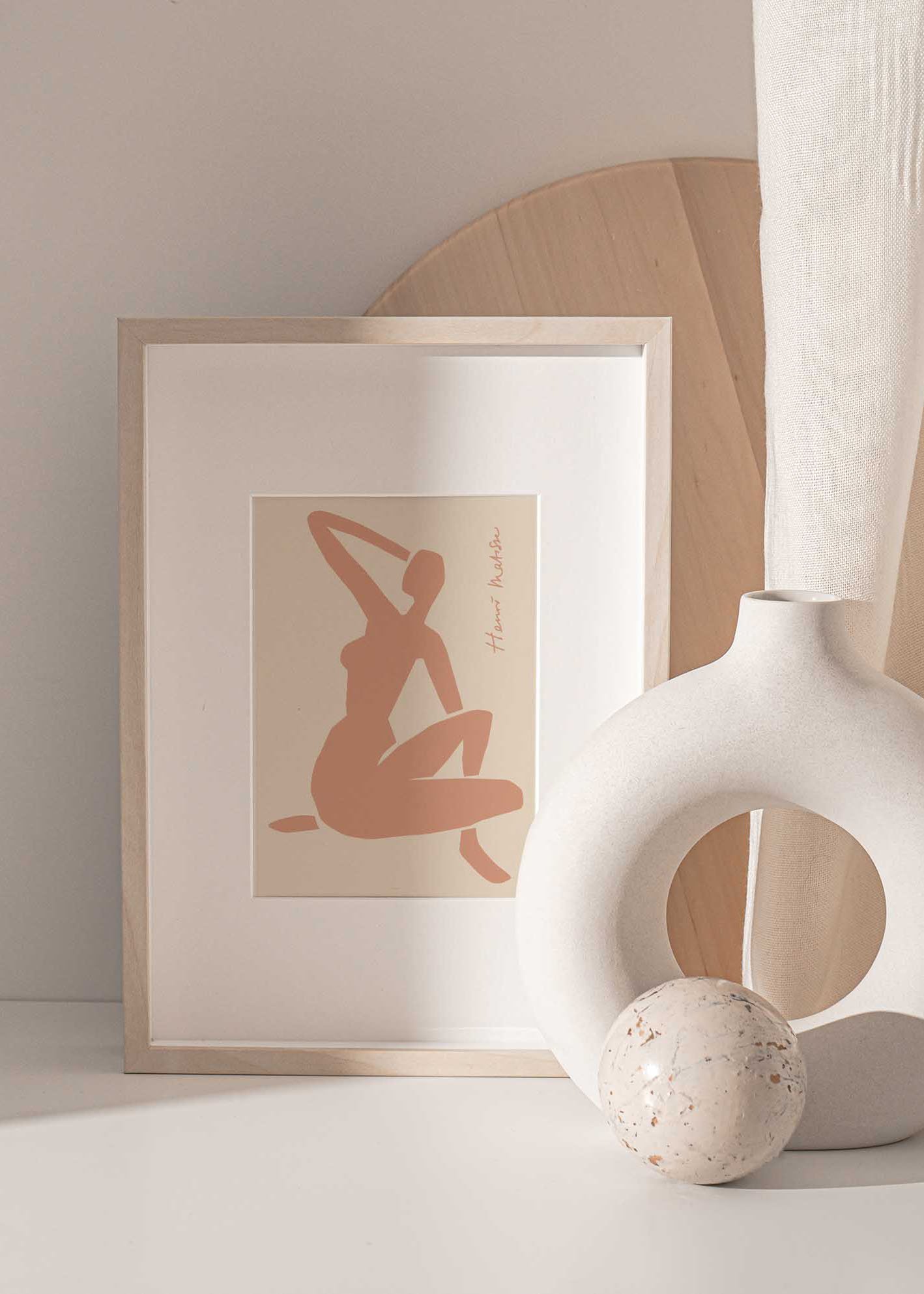 Matisse Coral Nude art print featuring vibrant colors and abstract shapes inspired by Henri Matisse's unique artistic style.