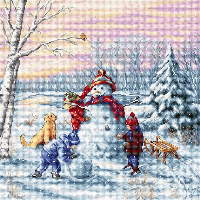 Merry Christmas B2358L Counted Cross-Stitch Kit featuring Aida canvas, colorful threads, and needle for festive crafting.