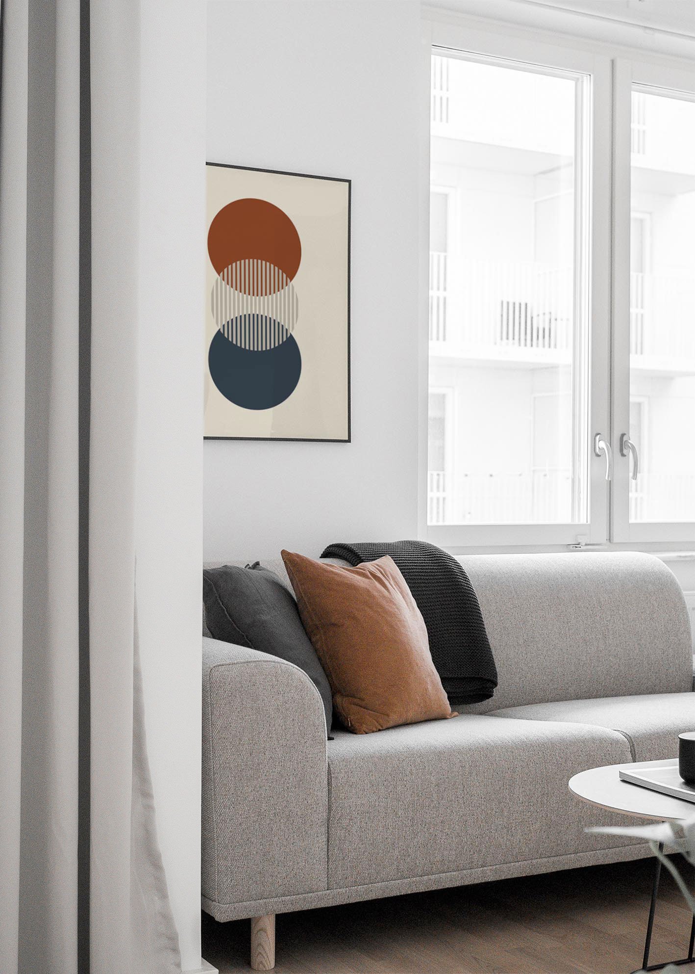 Midcentury Circles Trio artwork featuring vibrant circles on high-quality stock, perfect for modern decor.