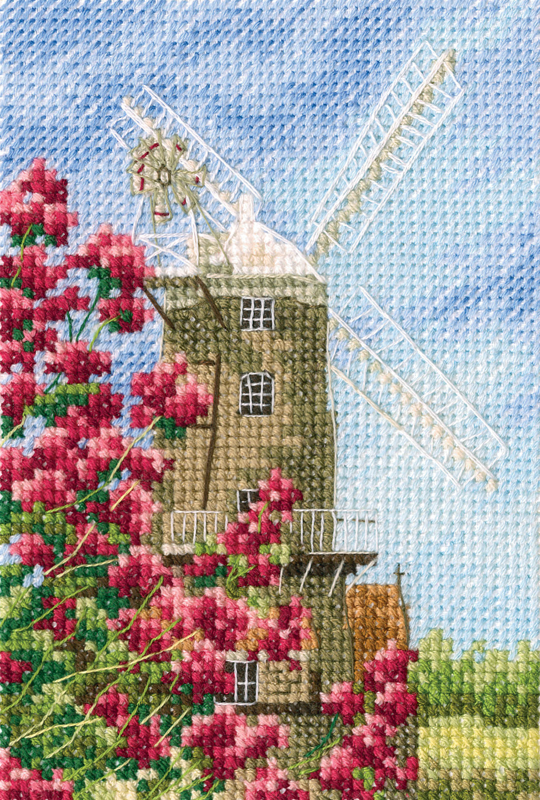 Mills C281 Counted Cross Stitch Kit featuring Aida canvas, DMC threads, and instructions for crafting.