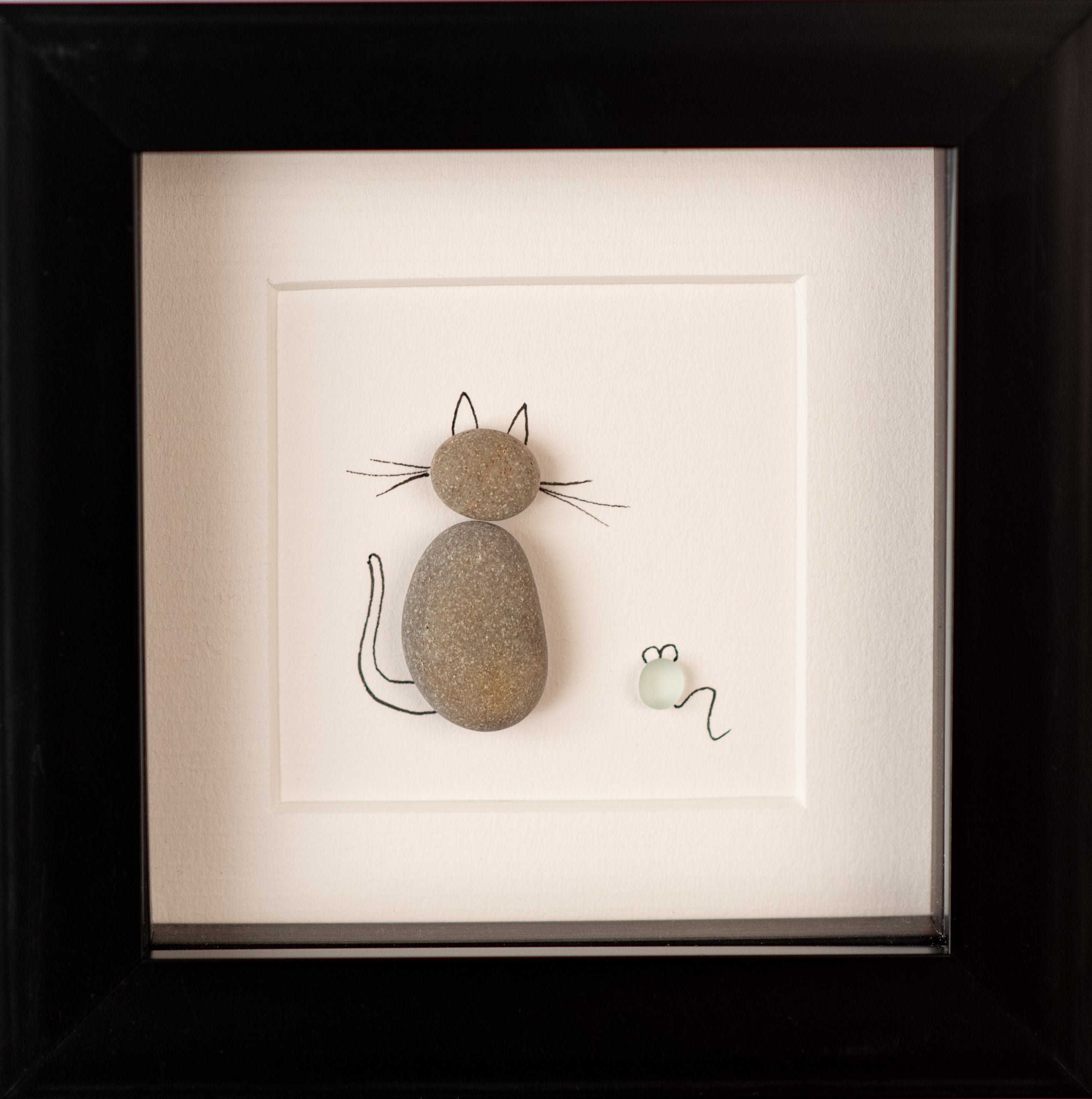 A beautifully framed Mini Cat art piece, showcasing unique craftsmanship and nature-inspired materials, perfect for cat lovers.