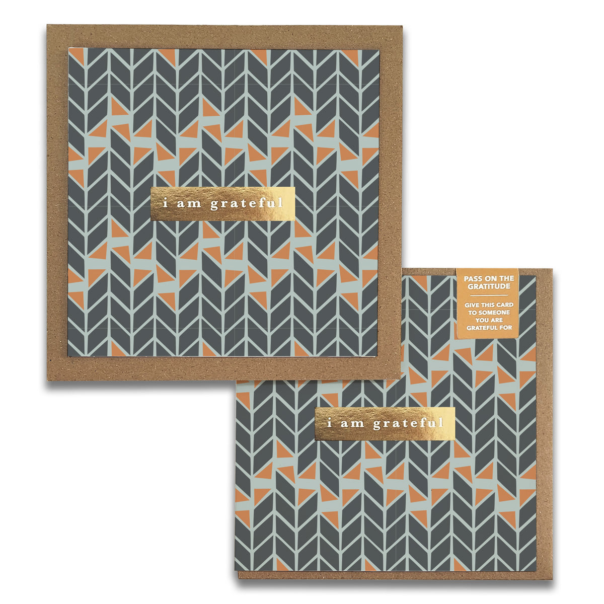 A set of Mod Geo Gratitude Greeting Cards featuring elegant gold foil stamping and rustic kraft envelopes, perfect for expressing appreciation.