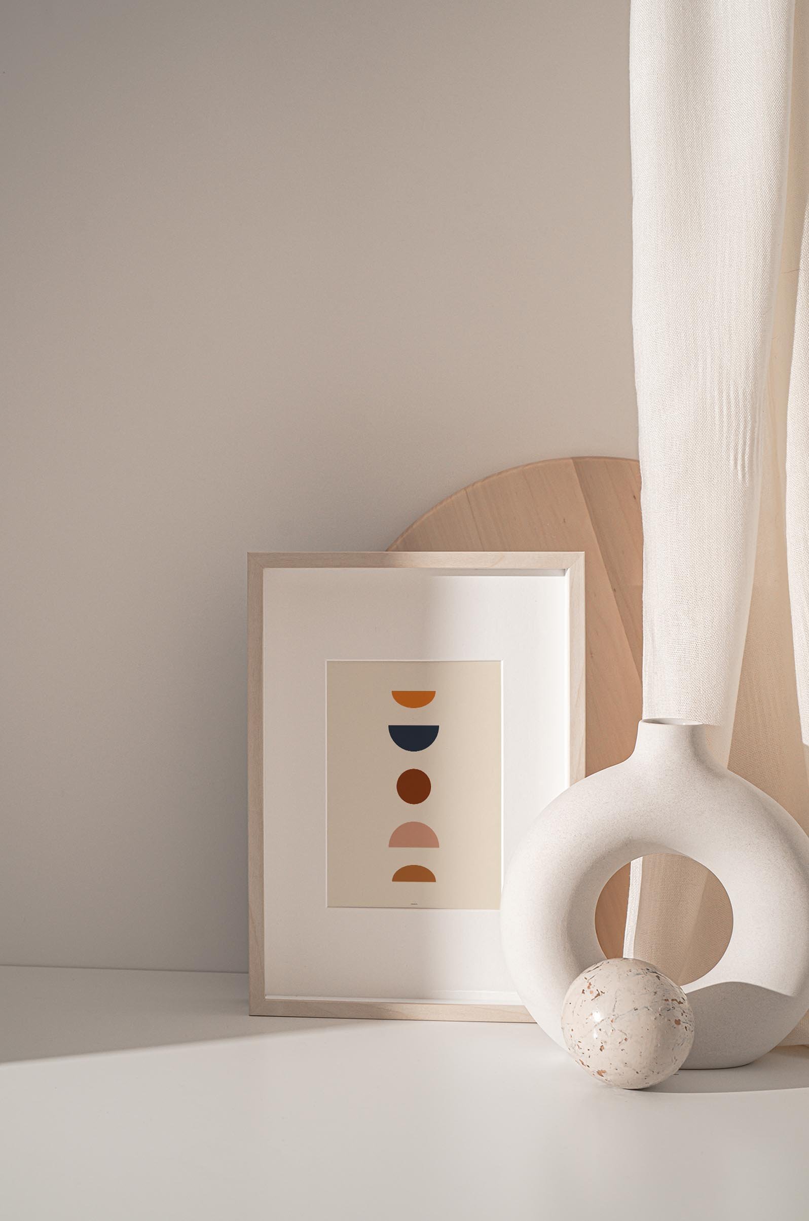 Moon Cycles Scandi print showcasing detailed lunar phases on high-quality stock, perfect for home decor.