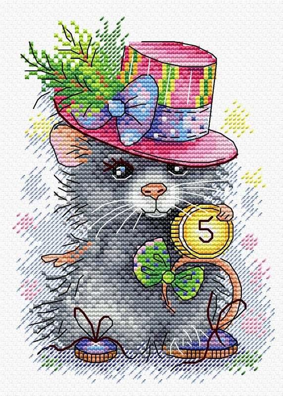 Money Mouse SM-429 Counted Cross-Stitch Kit featuring Aida canvas, colorful threads, and design chart.