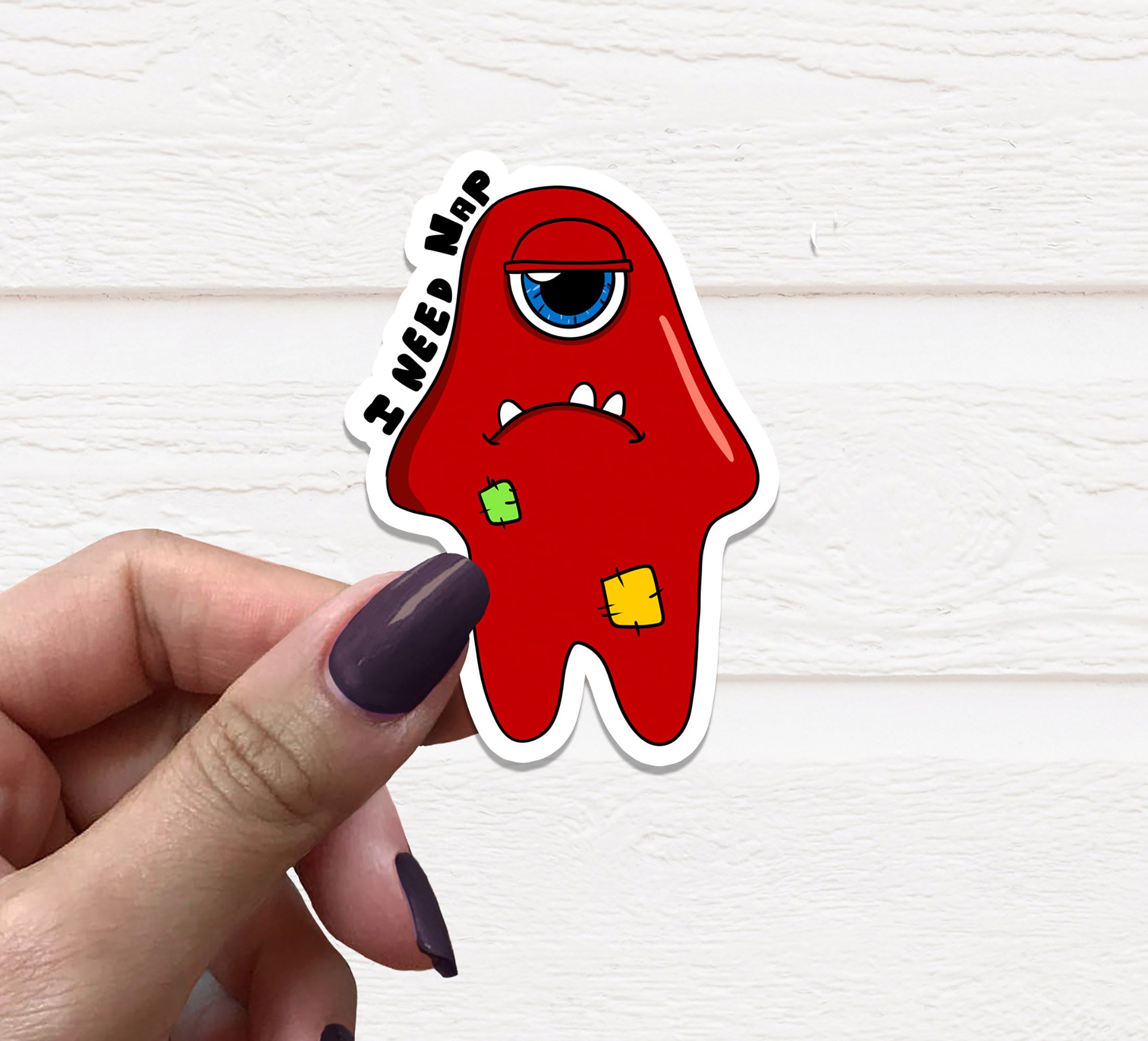 Colorful Monster Vinyl Sticker on a white background, showcasing its vibrant design and matte finish.