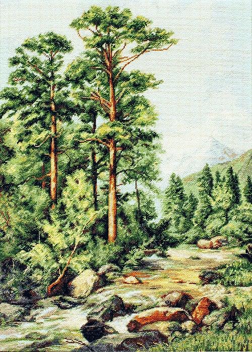 Mountain River B522L Counted Cross-Stitch Kit featuring Aida canvas, 36 Anchor colors, and needle, designed by Satarov.