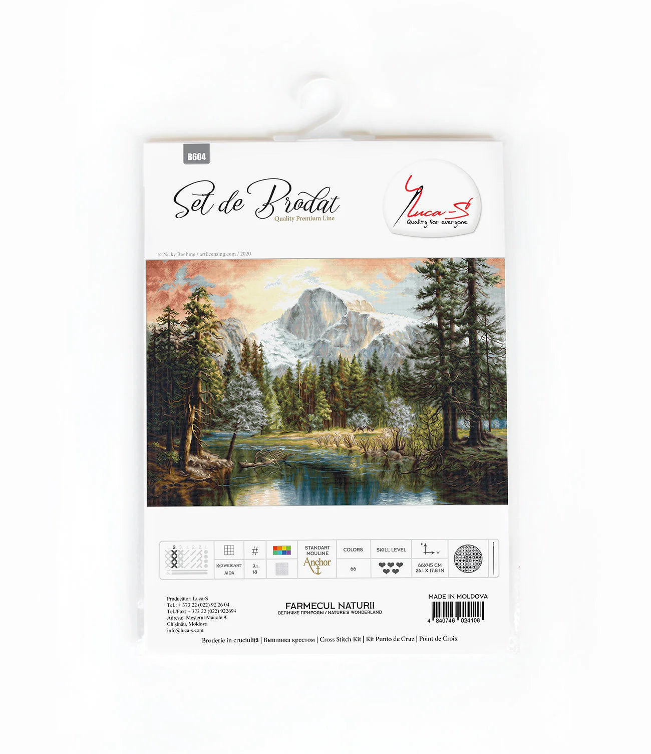 Nature and Wonderland B604L Counted Cross-Stitch Kit featuring Aida canvas, 66 Anchor colors, and needle for crafting.