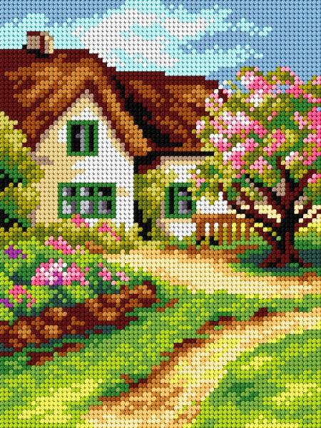 Needlepoint canvas for halfstitch Cottage 2832F, featuring a printed design on durable Zweigart fabric, measuring 18x24 cm.