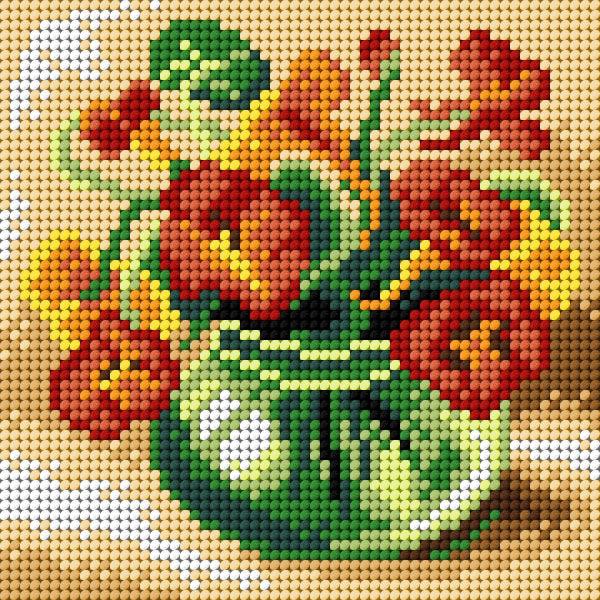 Needlepoint canvas featuring a vibrant Nasturtium design on high-quality Zweigart fabric, measuring 15x15 cm.