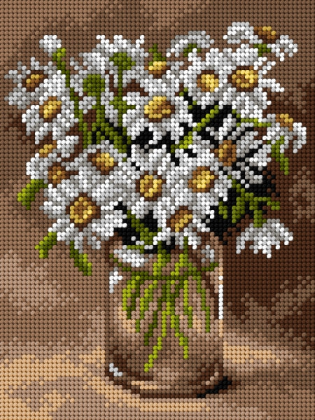 Needlepoint canvas featuring a vibrant Ox-eye Daisies design, perfect for halfstitch projects, printed on durable Zweigart material.