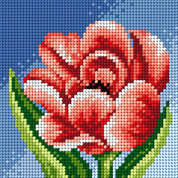 Needlepoint canvas for halfstitch Peony 2443D, featuring a vibrant floral design printed on durable Zweigart canvas, measuring 15x15 cm.