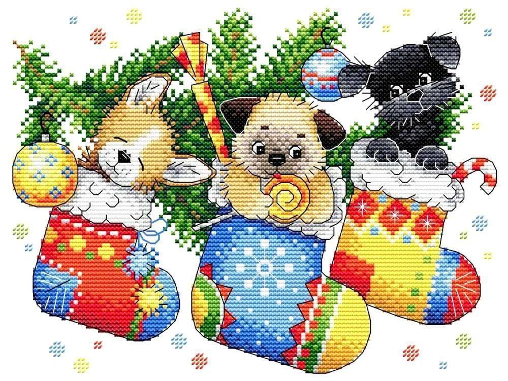 New Year Surprise SM-566 Counted Cross Stitch Kit featuring 14 count AIDA canvas, 26 colorful threads, and a detailed chart.