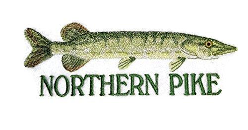 Embroidered Northern Pike fish patch with customizable name, showcasing vibrant colors and intricate details.