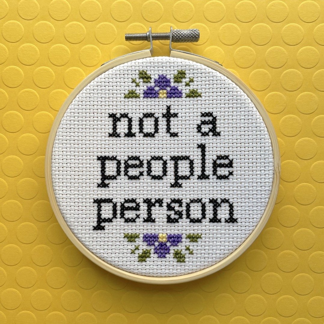 Not a People Person Cross Stitch Kit featuring a humorous design with materials included for crafting.