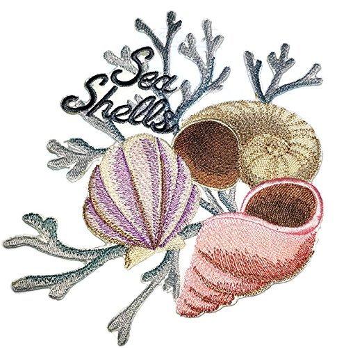 Ocean Calling Sea Shell Portrait embroidered patch, showcasing intricate embroidery on a cotton base, perfect for iron-on or sew-on applications.